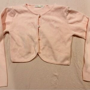 Organic Cotton Cropped Curved Hem Cardigan (Pink)